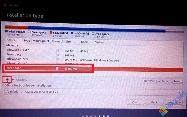 Hướng dẫn cài Ubuntu song song Win 10 chỉ vài bước 10 Chọn Free Space và bấm dấu +
