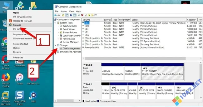 Hướng dẫn cài Ubuntu song song Win 10 chỉ vài bước 2 Truy cập Disk Management